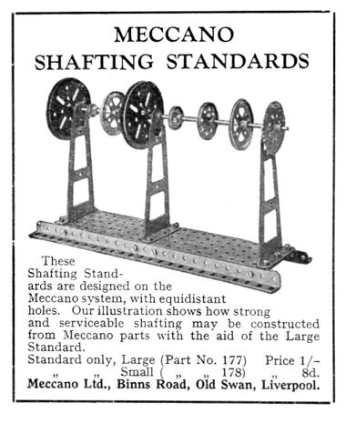 1932 advert for Meccano Shafting Standards, in Meccano Magazine