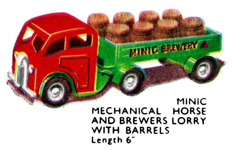 File:Mechanical Horse and Brewers Lorry with Barrels, Triang Minic (MinicCat 1950).jpg