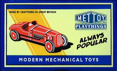 "Mettoy Playthings, Modern Mechanical Toys", "Always Popular", "Made by Craftsmen in Great Britain"