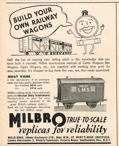 1939: Advert for the Milbro "Meat Wagon" and other rolling stock