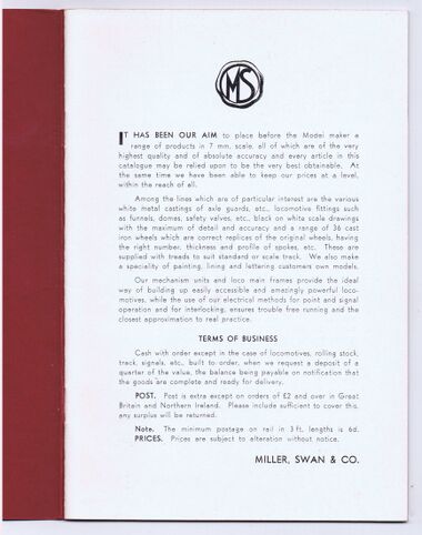 Miller Swan catalogue, introduction page
