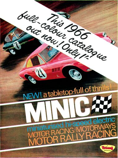 1966 catalogue, distinguishing between Minic Motor Racing, Minic Motorways, and Minic Motor Rally Racing