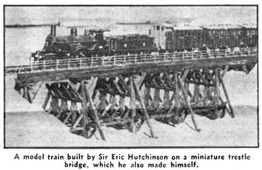 Model loco and Trestle Bridge, Daily Record, 1949
