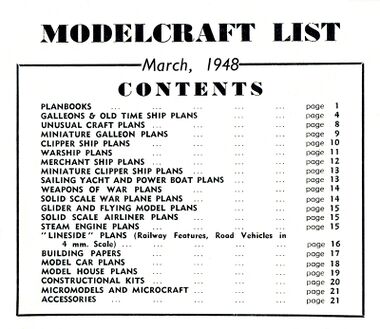 1948: Modelcraft List contents