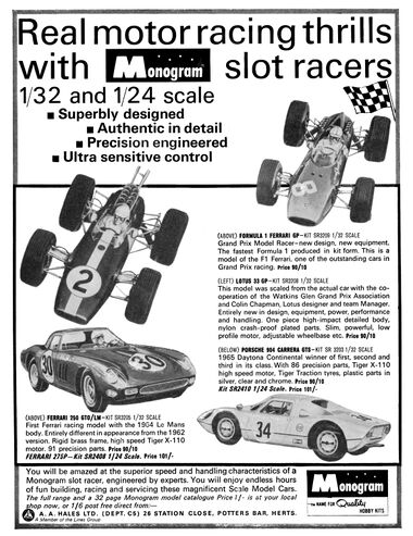 1966: "Real Motor Racing Thrills with Monogram Slot Racers"