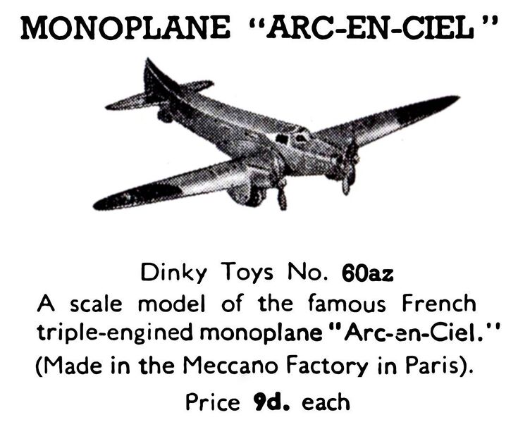 File:Monoplane Arc-En-Ciel, Dinky Toys 60az (MeccanoCat 1939-40).jpg
