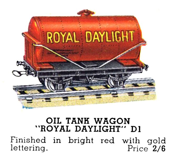 File:Oil Tank Wagon 'Royal Daylight', Hornby Dublo D1 (HBoT 1939).jpg
