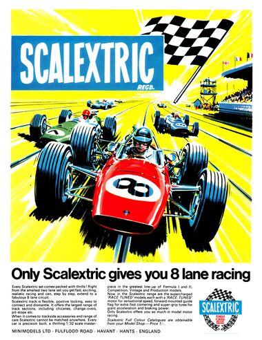 1966: "Only Scalextric gives you eight lane racing"