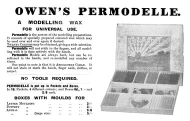 1916: Owen's Permodelle: advert in Hobbies Annual