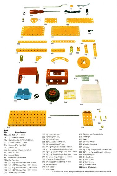 Parts for the Highway Multikit. Nuts, bolts and some brackets are gold (brass), some strips are painted yellow.