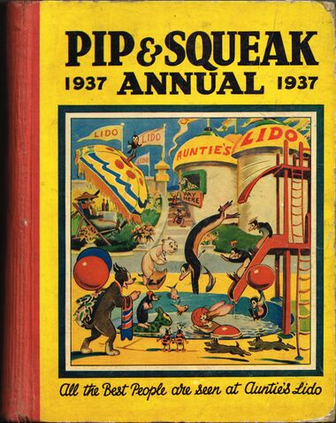 1937: A lido on the cover of the 1937 Pip and Squeak Annual
