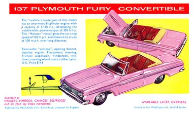 1963 ad for Dinky Toys 137: Plymouth Fury Convertible