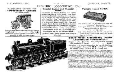 Precursor locomotive, "Gamages" catalogue entry, some time around 1910-1920