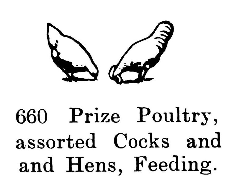 File:Prize Poultry, assorted Cocks and Hens, feeding, Britains Farm 660 (BritCat 1940).jpg