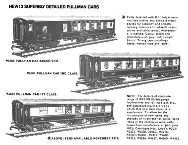 1972: Pullman cars W6000, W6001, and W6002 scheduled for November '72