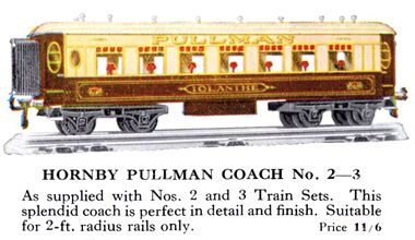 Hornby No.2/3 Pullman coach, 1928 catalogue image