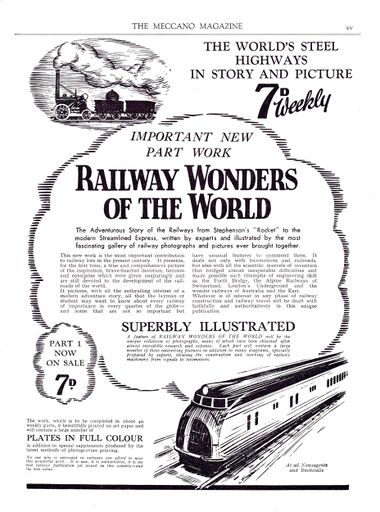 1935: full-page advert for "Railway Wonders of the World", Meccano Magazine