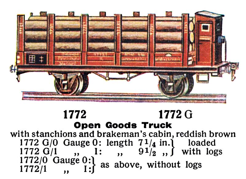 File:Rungenwagen - Open Goods Truck with Stanchions, with and without logs, Märklin 1772 1772-G (MarklinCat 1936).jpg