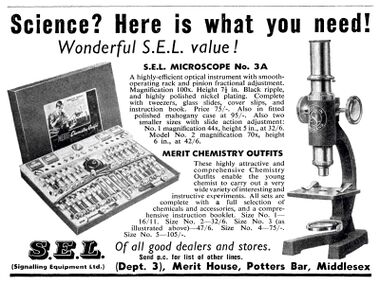 1955: An advert showing both SEL and Merit brandnames