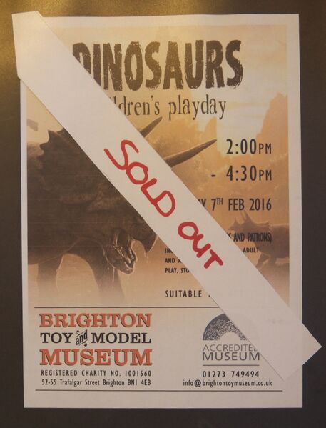 File:SOLD OUT, Dinosaurs Childrens Play Day, Sunday 7th February 2016.jpg