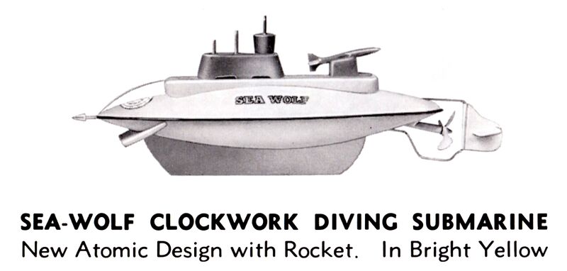 File:Sea Wolf Atomic Diving Submarine, yellow, clockwork, Sutcliffe (SuttCat 1973).jpg