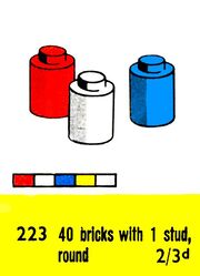 Single-Stud Bricks, Round, Lego Set 223 (LegoCat ~1960).jpg
