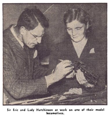 1949: "Sir Eric and Lady Hutchison at work on one of their model locomotives", Daily Record, 19th May