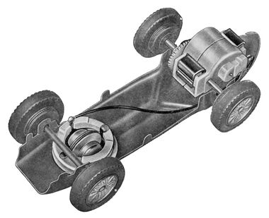 ~1957: Scalextric slotcar internals, showing motor and gimbal