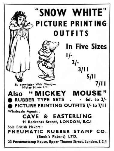 1939: Snow White Picture Printing Outfits, Pneumatic Rubber Stamp Co. Ltd.