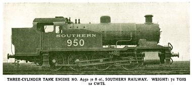 0-8-0 tank locomotive A950, built at Brighton Works in 1929
