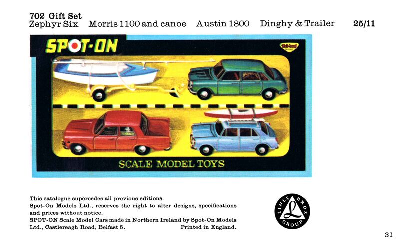File:Spot-On Gift Set 702, Zephr Six, Morris 1100 and Canoe, Austin 1800 (SpotOnCat 7thEd).jpg