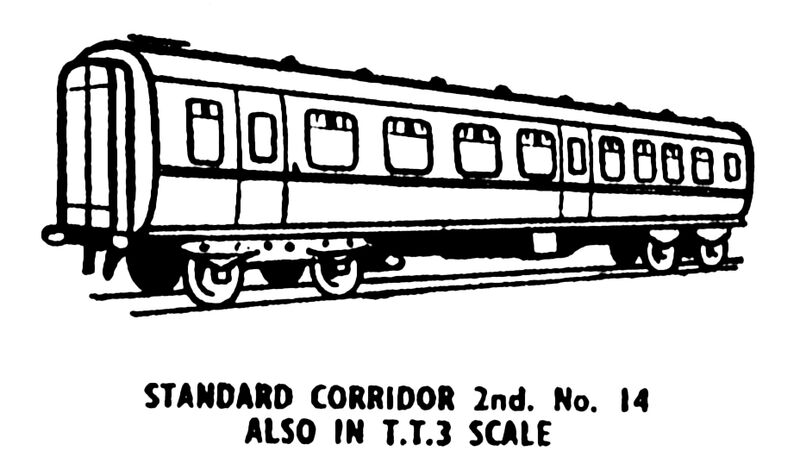 File:Standard Corridor Second Class carriage, lineart (Kitmaster No14).jpg