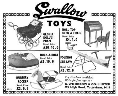 1956: Advert for Swallow doll prams and ride-on toys