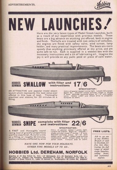 1930: "New Launches!", Swallow and Snipe, July 1930