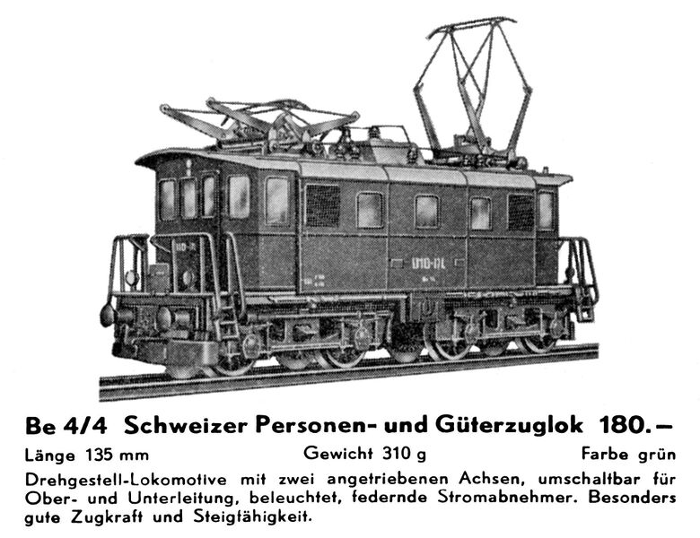 File:Swiss Passenger and Goods Locomotive, Kleinbahn Be4-4 (KleinbahnCat 1965).jpg