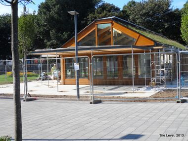 2013: Tearoom under construction, with green "living roof" (now finished and open for business!)