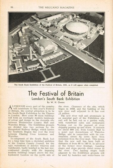 1951: "The South Bank Exhibition of the Festival of Britain, 1951, as it will appear when completed."