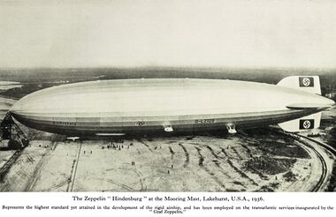 1936: The Hindenburg at Lakehurst, the year before the disaster. Note the circular track used to keep the tethered Zeppelin facing into the wind