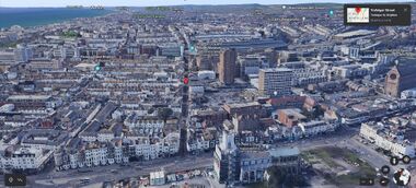 Google Earth view of Trafalgar Street, looking up the hill from Valley Gardens and St. Peter's Church