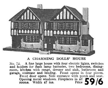 1932: Triang "Stockbroker" dollhouse, listed as No.72 in the 1932 Gamages Xmas Bazaar catalogue