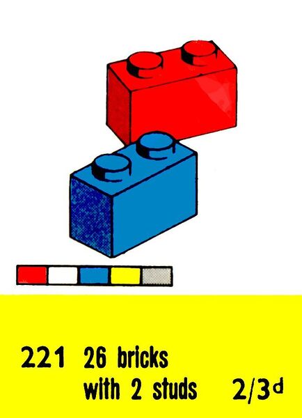 File:Two-Stud Bricks, Lego Set 221 (LegoCat ~1960).jpg