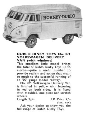 The eleventh Dublo Dinky Toys piece - a VW Van advertised in 1960