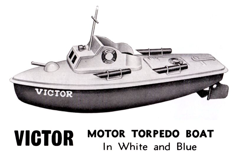 File:Victor Motor Torpedo Boat, blue and white, clockwork, Sutcliffe (SuttCat 1973).jpg