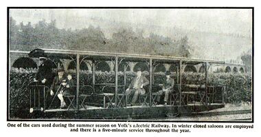 Volk's Electric Railway summer carriage in front of Brighton Promenade, Meccano Magazine 1937