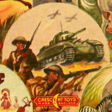 Crescent Toys graphic: World War Two soldiers with tank