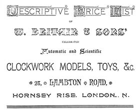 ~1880: "Descriptive Price List of W. Britain and Sons, celebrated Automatic and Scientific Clockwork Models, Toys, Etc.
