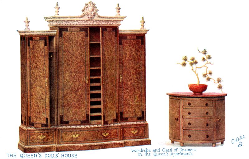 File:Wardrobe and Chest of Drawers in the Queens Apartments, The Queens Dolls House postcards (Raphael Tuck 4502-5).jpg