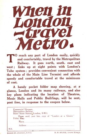 1928: "When in London - travel Metro."
