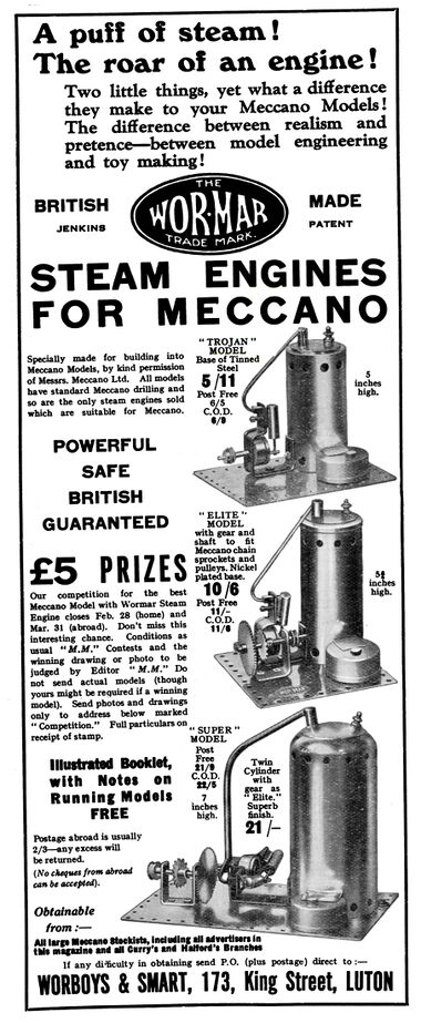 1927: Wormar Steam Engines for Meccano