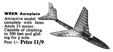 1966: Wren flying model, for Jetex Atom 35